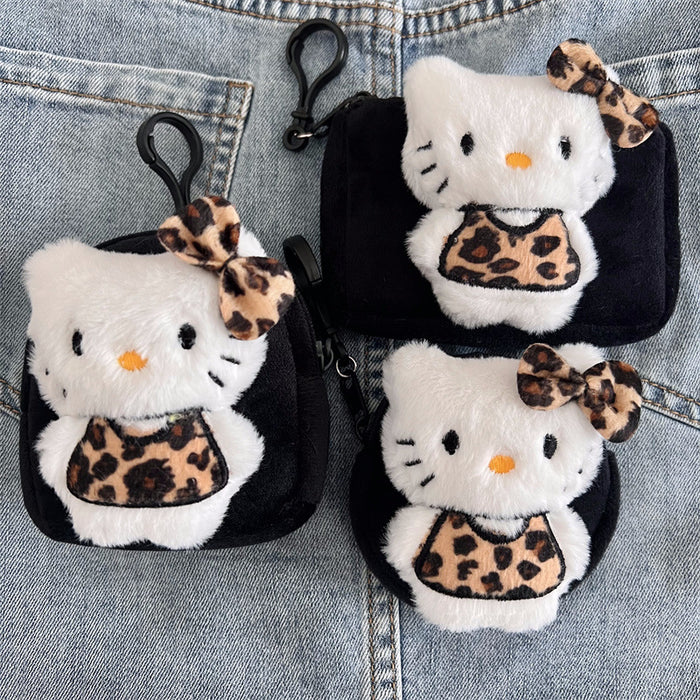 Wholesale Mini portable 3D leopard print square plush wallet