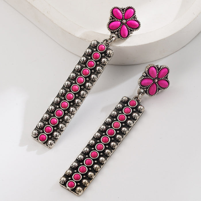 Wholesale Inlaid Turquoise Long Pendant Earrings Retro Western Ethnic Style Niche High-end Elegant Earrings