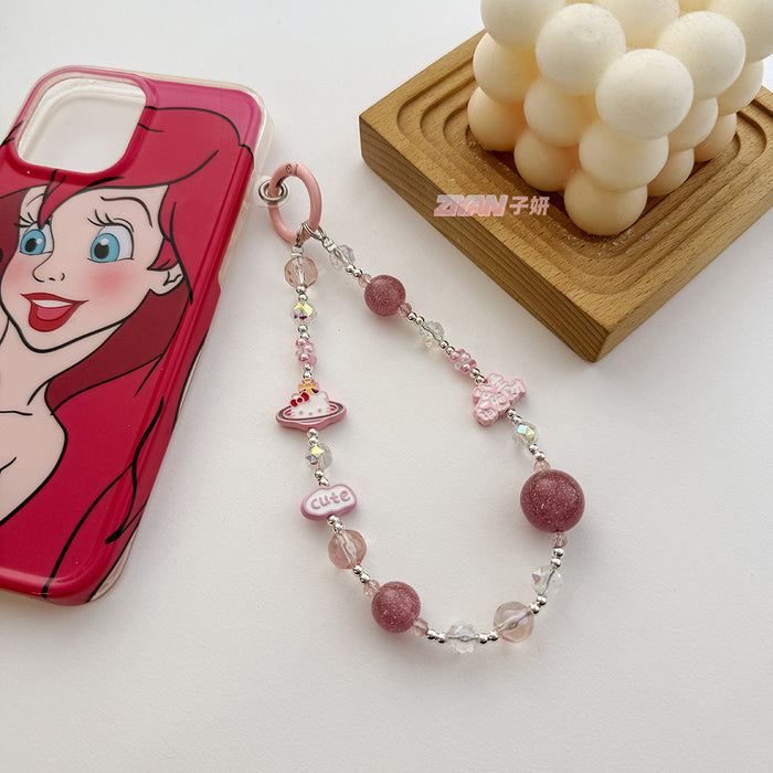 Wholesale  alloy mobile phone chain crystal black pink color KT bag pendant key chain pendant