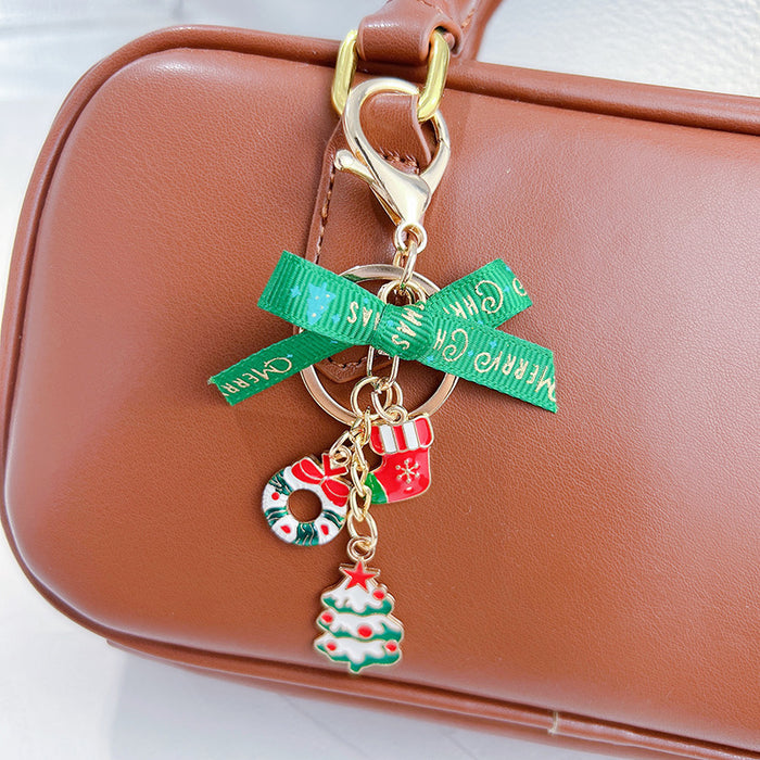 Wholesale Green Bow Christmas Tree Keychain Zinc Alloy Car Key Decorative Gift