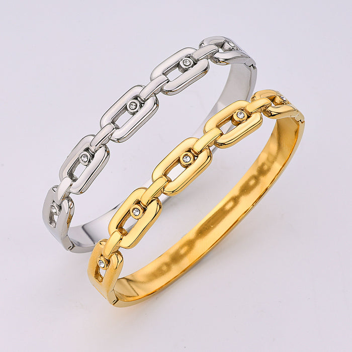 Wholesale Vintage buckle polished women's bracelet style, simple diamond inlaid titanium steel bracelet
