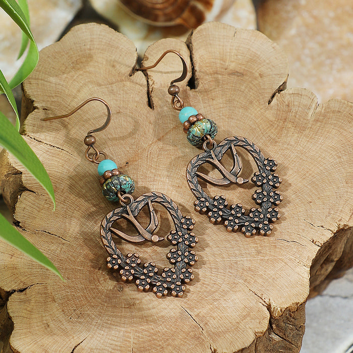 Wholesale Retro Bohemian Turquoise Tassel Earrings Zinc Alloy Fashion Accessory MOQ≥2