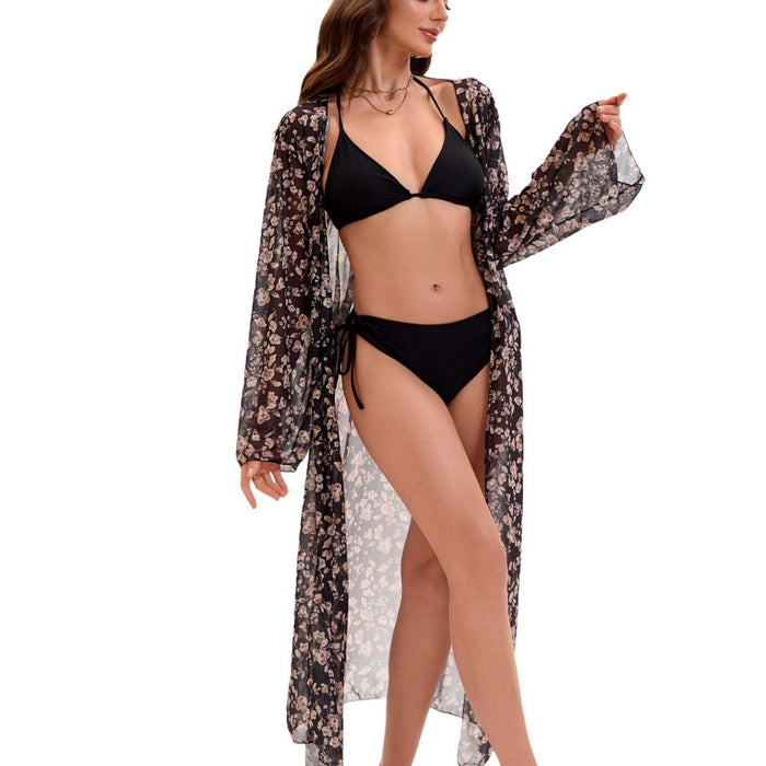 Wholesale Bikini floral cardigan three piece set sunscreen beach swimsuit
