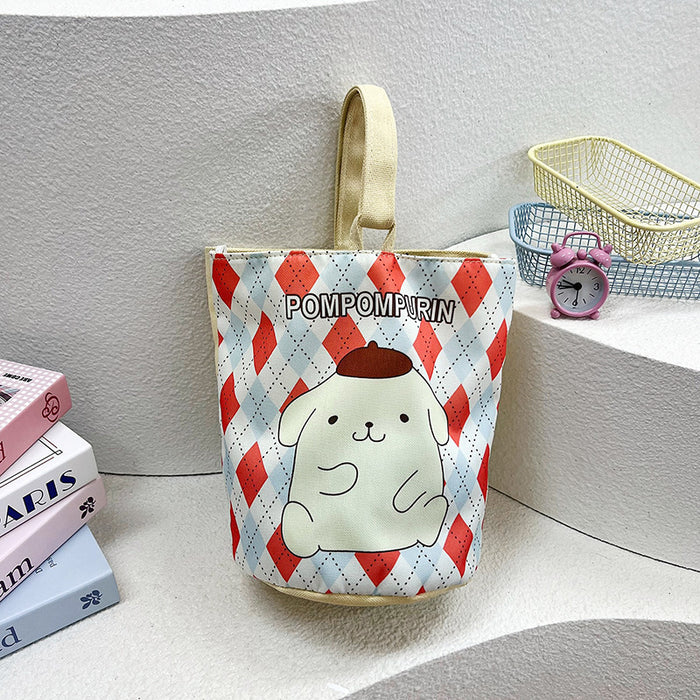Wholesale Illustration bucket bag cute hand-held cartoon work lunch bag graffiti canvas bag