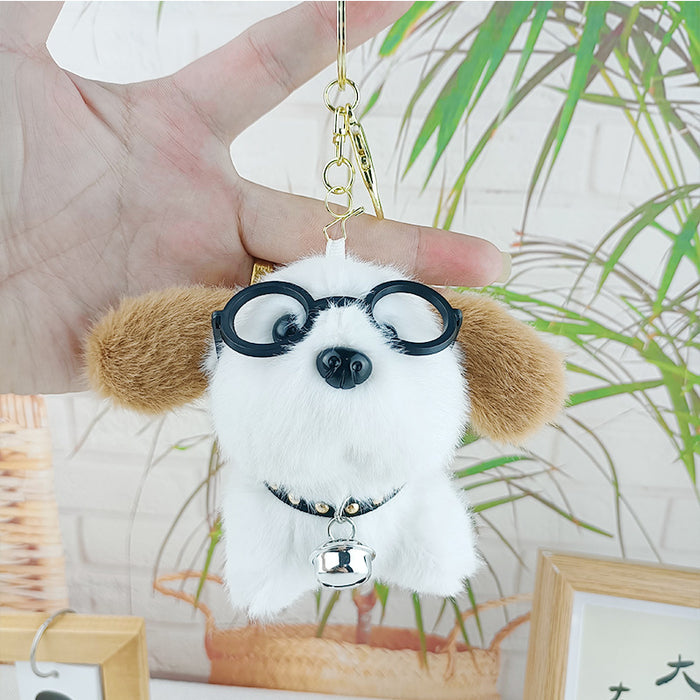 Wholesale Cute glasses dog plush toy key chain pendant doll small gift