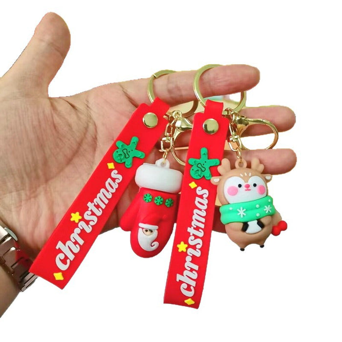 Wholesale Silicone Christmas Keychain Cute Cartoon Pendant