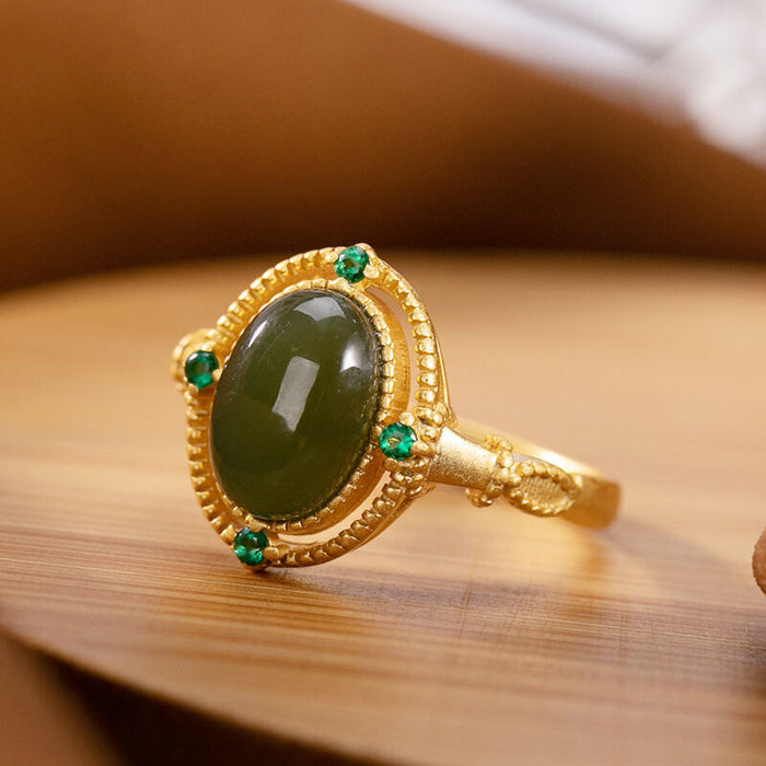 Wholesale Oval-shaped court-style ring with a green zircon stone