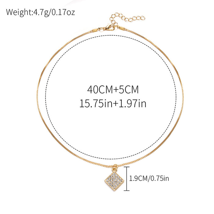 Wholesale New jewelry alloy diamond necklace, simple and versatile square pendant