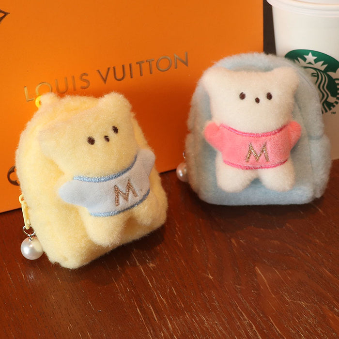 Wholesale Trendy Plush Bear Backpack Coin Purse Solid Purple Cute Card Holder Keychain Wallet For Women