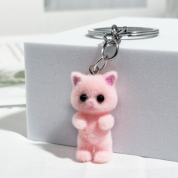 Wholesale Flocking cartoon cute beige cat pendant mobile phone key chain jewelry