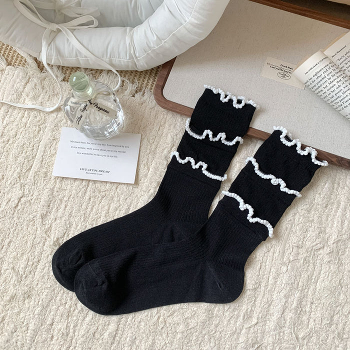 Wholesale Lace lace socks, thin, breathable, cute, mid tube, stacked socks, cotton