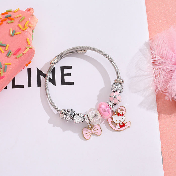 Wholesale Stainless Steel Silver DIY Cartoon Bow Opening Charms Bracelets