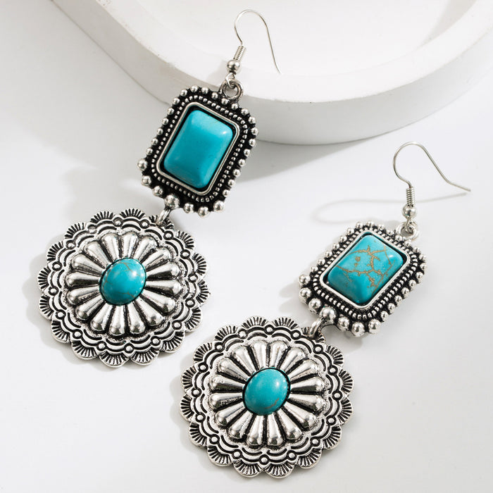 Wholesale Exaggerated teardrop earrings inlaid with turquoise