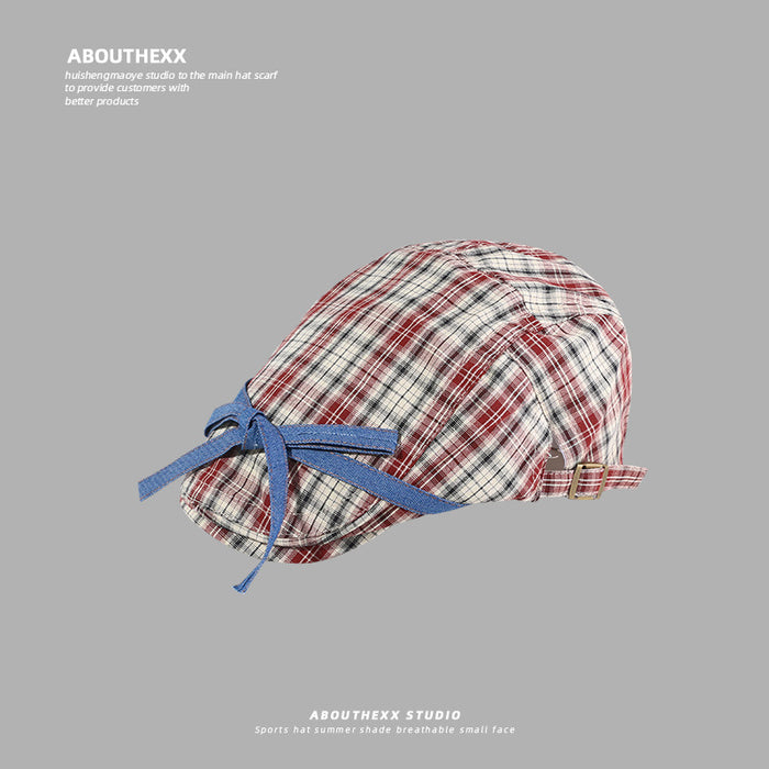 Wholesale Retro plaid hat, personalized strap, bow, bere, forward hat, reverse wearing duckbill, children's hat, painter's hat, male