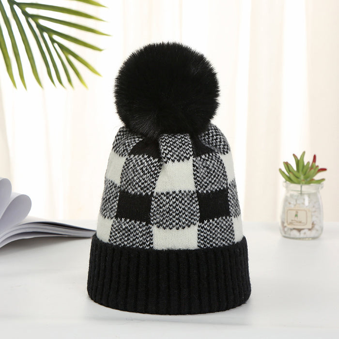 Wholesale Plush Ball Autumn and Winter Plaid Nylon Hat JDC-FH-HXL005