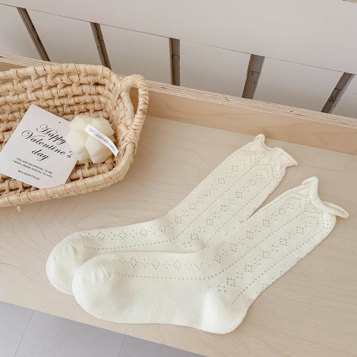 Wholesale Socks, mid tube socks, combed cotton hollow out cute mesh pile socks