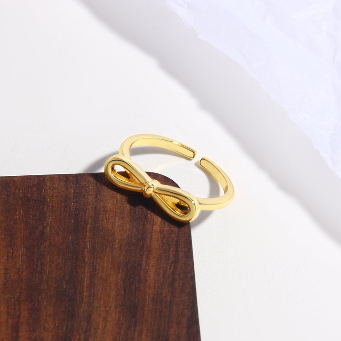 Wholesale Copper Gold Plated Open Ring Bow Adjustable Ring JDC-RS-BaiTian001