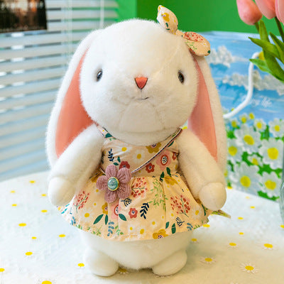 Wholesale Cute White Rabbit plush toy floral skirt rabbit doll