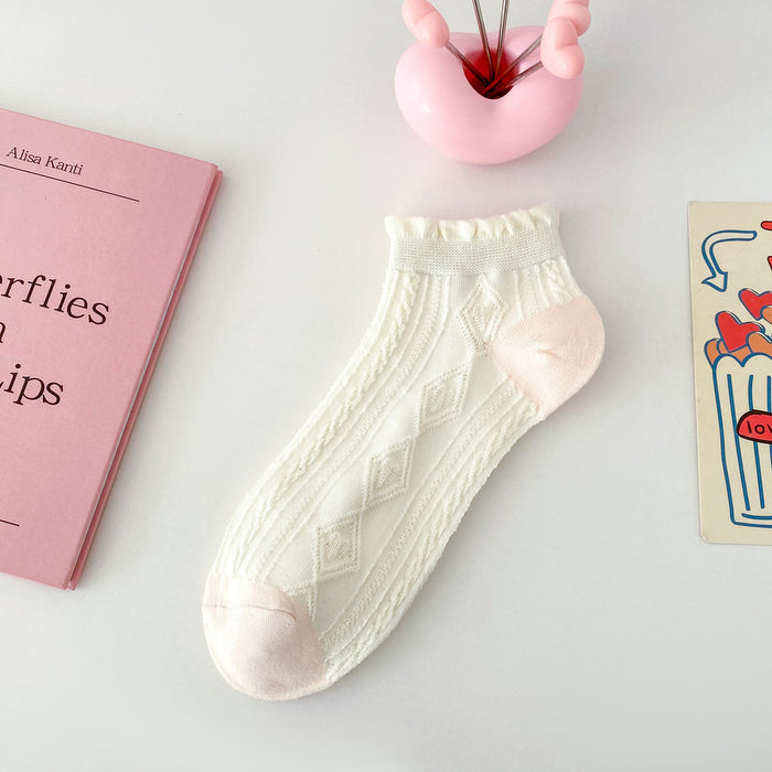 Wholesale Socks, boat socks, lace, heart-shaped socks, sweat absorbing and breathable striped cotton socks