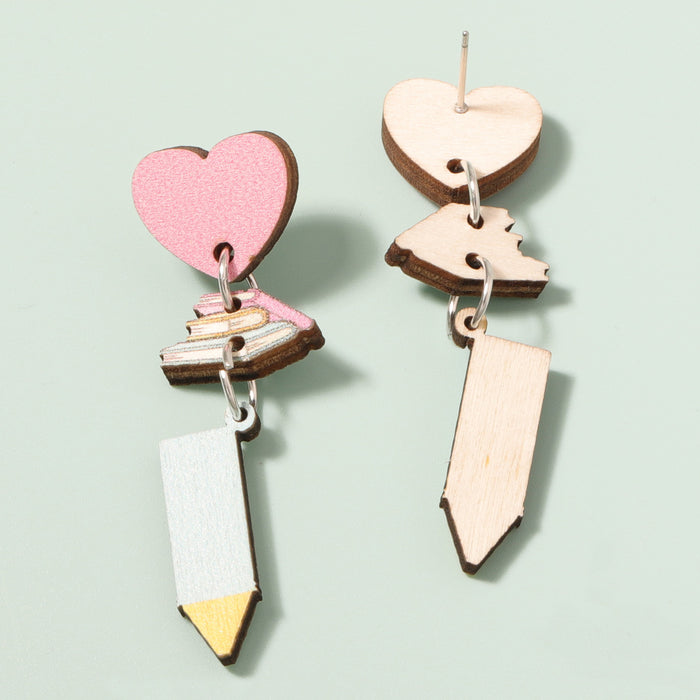 Wholesale wooden color printing Love Book long earrings niche all-match earrings