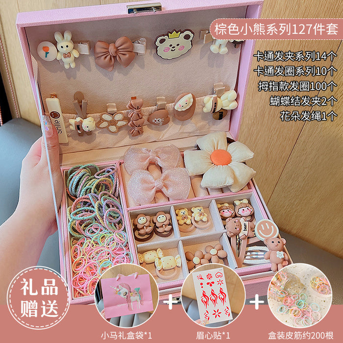 Wholesale Children' s New Headwear Girl Birthday Gift Jewelry Box Princess Girl Hair Accessories Set Gift Box Baby Hair Clip