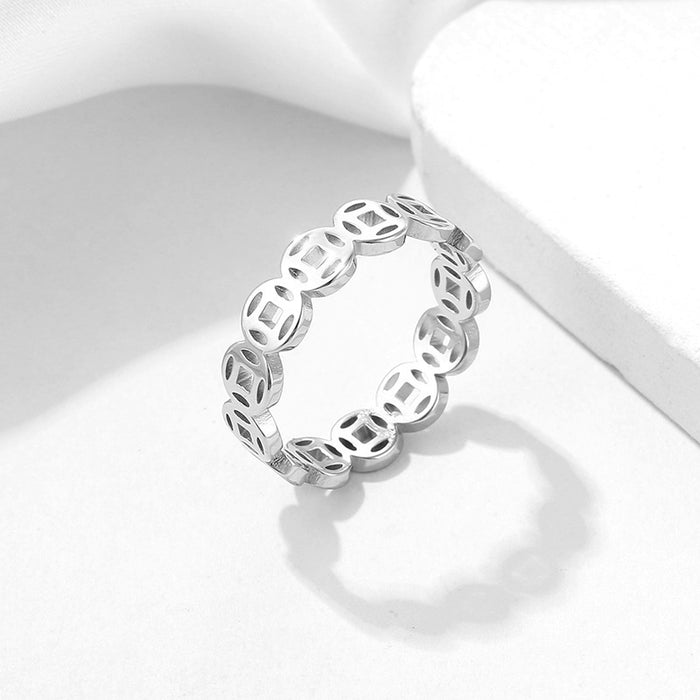 Wholesale Hollow out copper coin ring with retro opening and adjustable tail ring, lucky money element ring, index finger bracelet