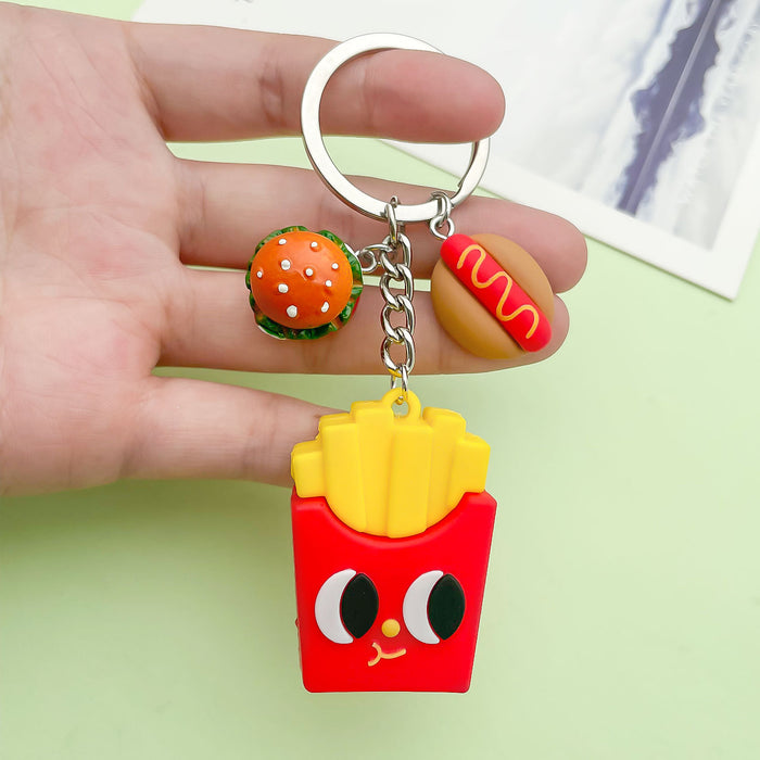 Wholesale Burger fries pizza keychain pendant creative soft rubber food toy pendant bag hanging decoration small gift