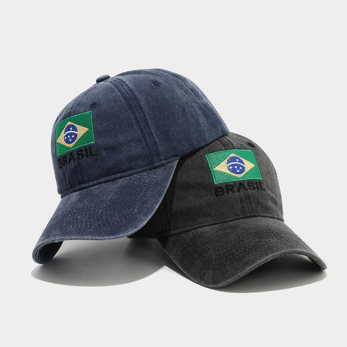 Wholesale Brazilian flag embroidered soft-top vintage distressed baseball fashionhat for men and women