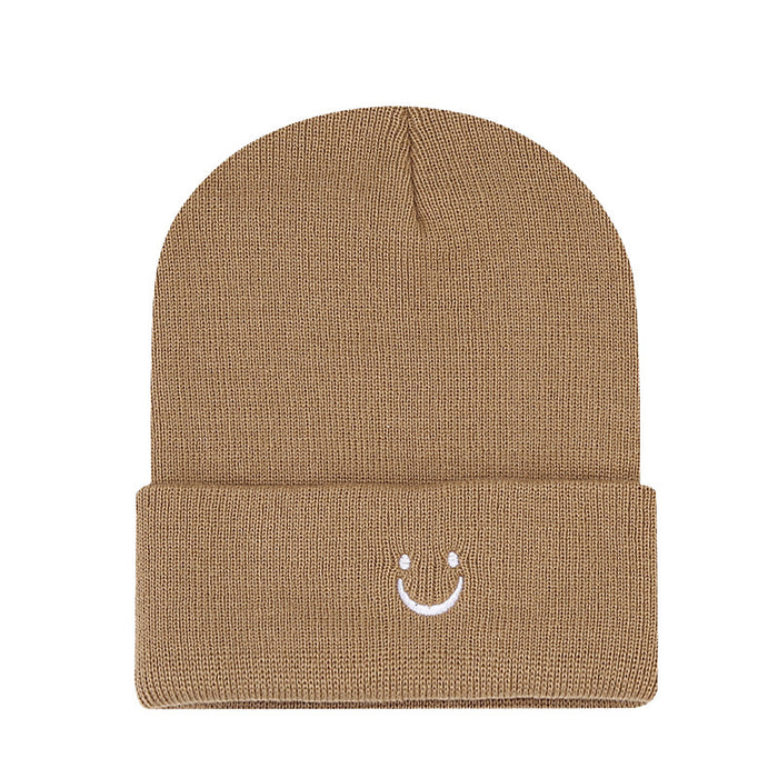 Wholesale Small Smiley Simple Embroidery Acrylic Warm Knitted Hat JDC-FH-LvYi054