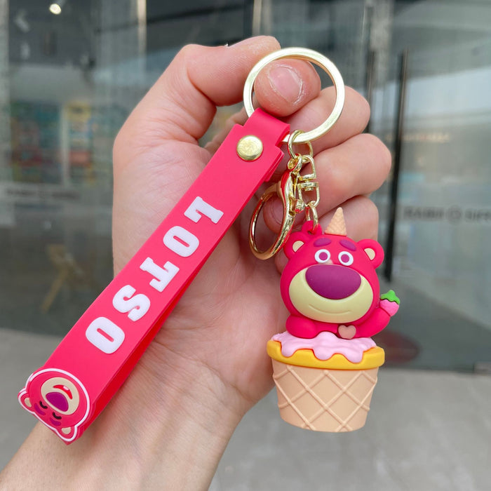 Wholesale Keychain cartoon teddy bear pendant couple keychain ring claw machine