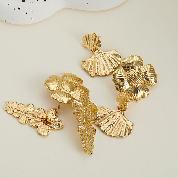 Wholesale Real gold ginkgo leaf earrings,  non-fading flower earrings