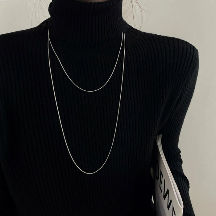 Wholesale  All-match Double-layer Gold Color Chain Long Snake Bone Chain Necklace sweater Chain