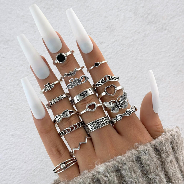 Wholesale Dark Heart 9-Piece Ring Set Punk Style Fashion Jewelry Accessory MOQ≥2