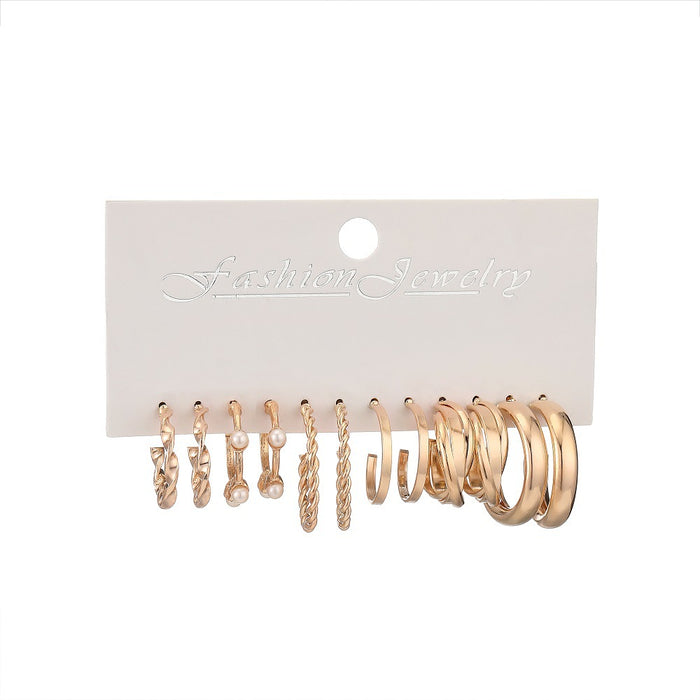 Wholesale Pearl Geometric Twist Alloy Earrings Combo Set 6 Pieces JDC-ES-ChaoK005