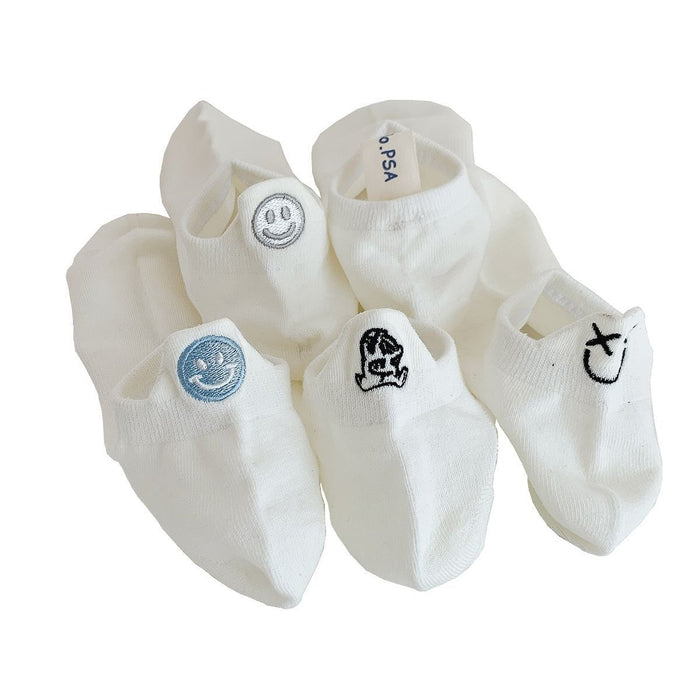 Wholesale Socks, boat socks, cute smiling face embroidery, invisible socks, cotton socks, shallow mouth socks