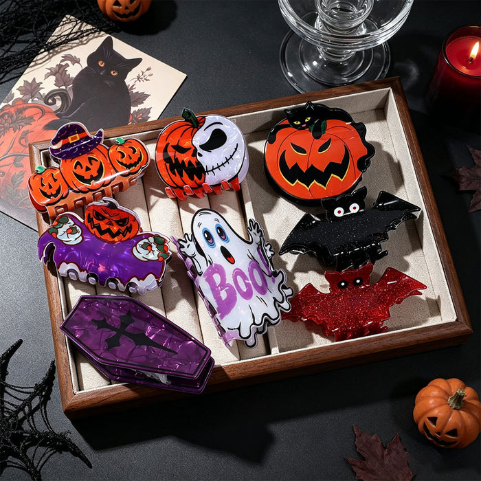 Wholesale  Acrylic Hair Claw Clip For Women Creative Pumpkin Ghost Bat Shark Design Fashion Accessory Resale