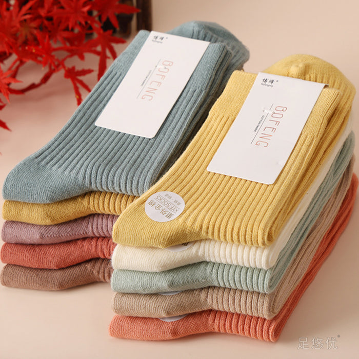 Wholesale Socks made of pure cotton, versatile in the middle tube, double needle long socks, thick socks, simple and solid color