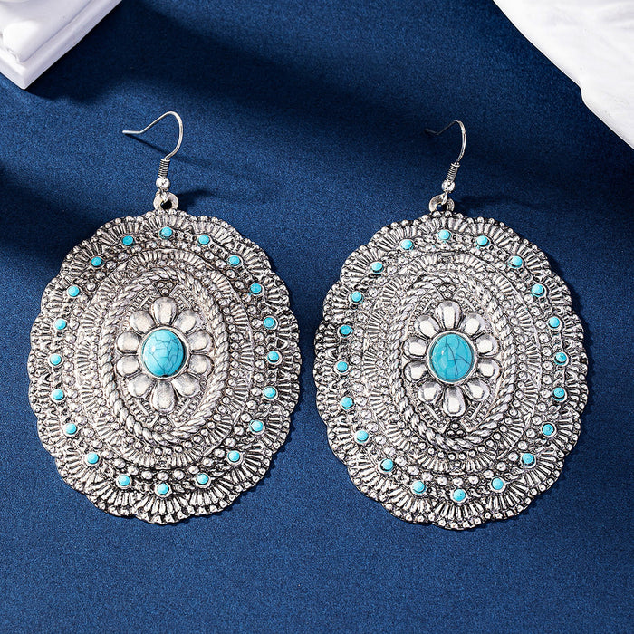 Wholesale Retro Western style turquoise decorated exaggerated earrings
