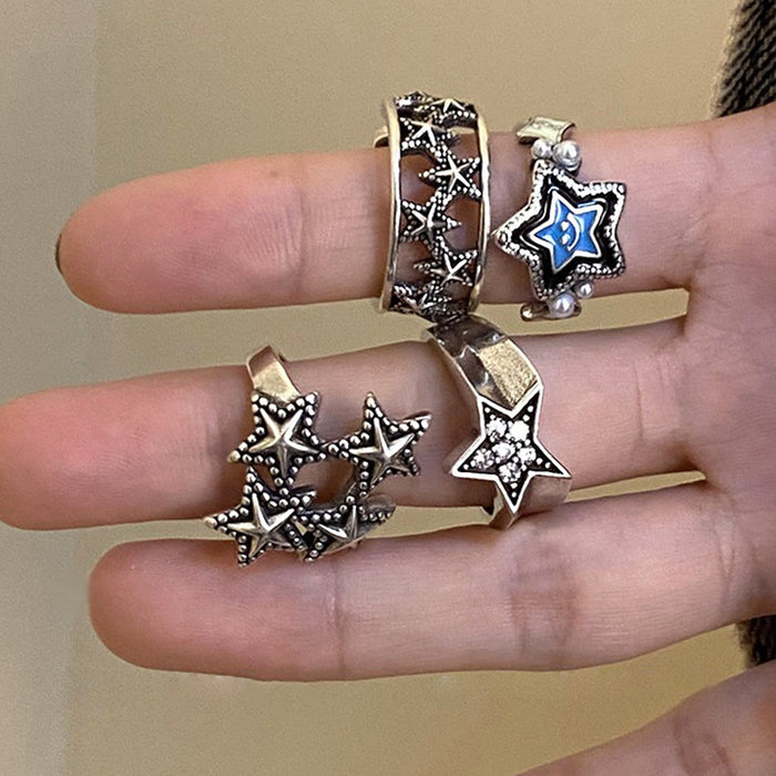 Wholesale Vintage vintage niche star ring with adjustable opening ring, dark punk index finger ring, men's and women's ring sets