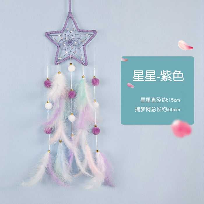Wholesale Cat Head Dreamcatcher Hanging Ornament Handmade Pink Feather Decor MOQ≥2
