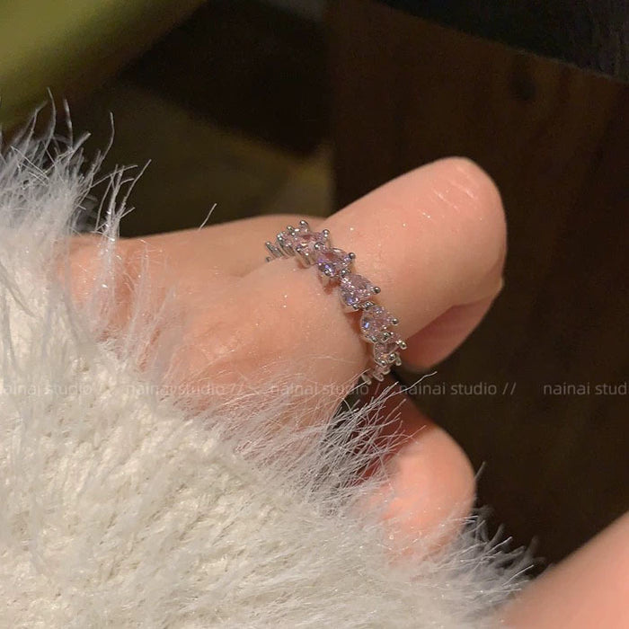 Wholesale Ring zircon inlaid with diamonds, high-end feel, light luxury, open mouth index finger ring, diamond lined heart-shaped layered ring