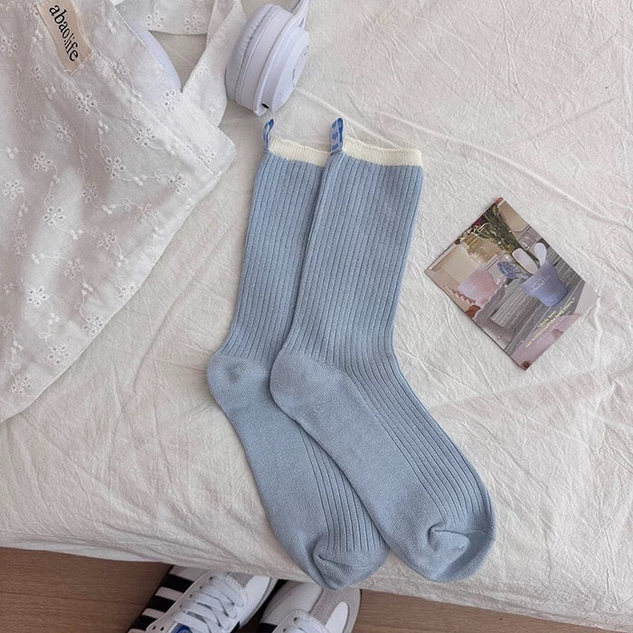Wholesale Mid length socks, pure cotton pile socks, contrasting stripes, sweat absorbing socks