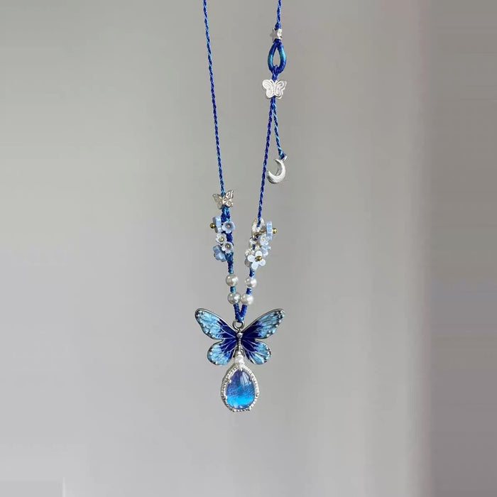 Wholesale Electroplated Alloy Blue Butterfly Flower Necklace - Everyday Fashion Accessory MOQ≥2