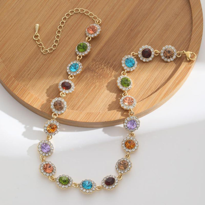 Wholesale Round Full Diamond Colored Rhinestone Alloy Necklace JDC-NE-XiangSheng001