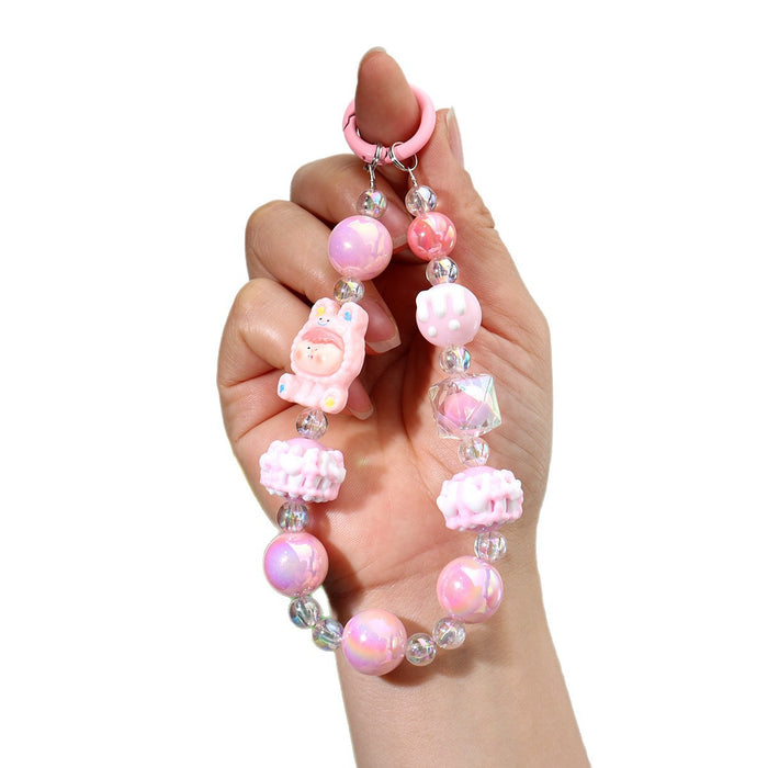 Wholesale Acrylic Cartoon Keychain Pendant Blue Hand-Painted Beaded Doll Design for Car Keys Bag Boutique Resale Accessory