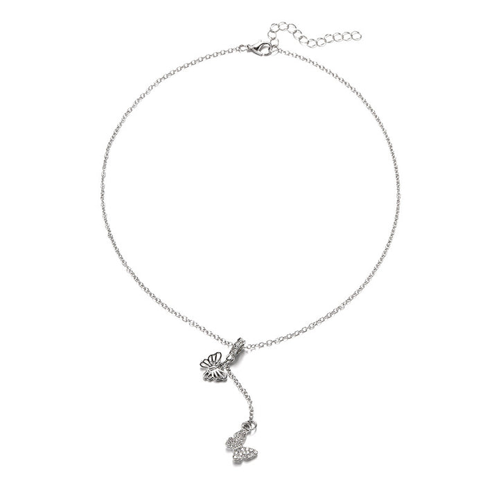 Wholesale Fashion jewelry, diamond studded necklace, versatile alloy butterfly pendant, simple chain accessory