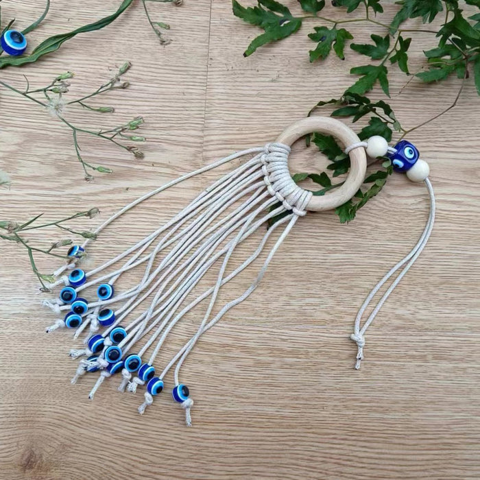 Wholesale Handmade cotton rope, wooden ring, blue eye pendant, devil's eye pendant, car interior pendant, car hook weaving