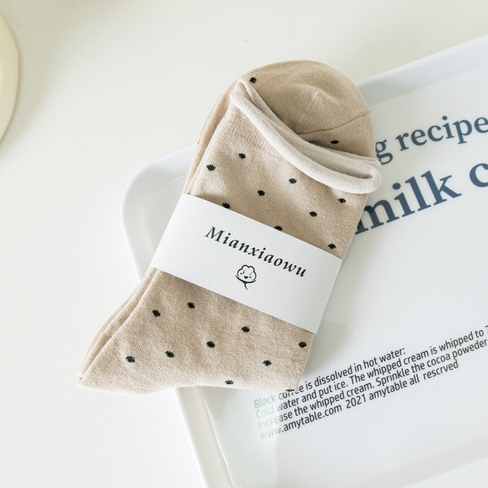 Wholesale Socks with curled edges and polka dots, mid tube socks, cotton socks, thin styles, stacked socks, socks