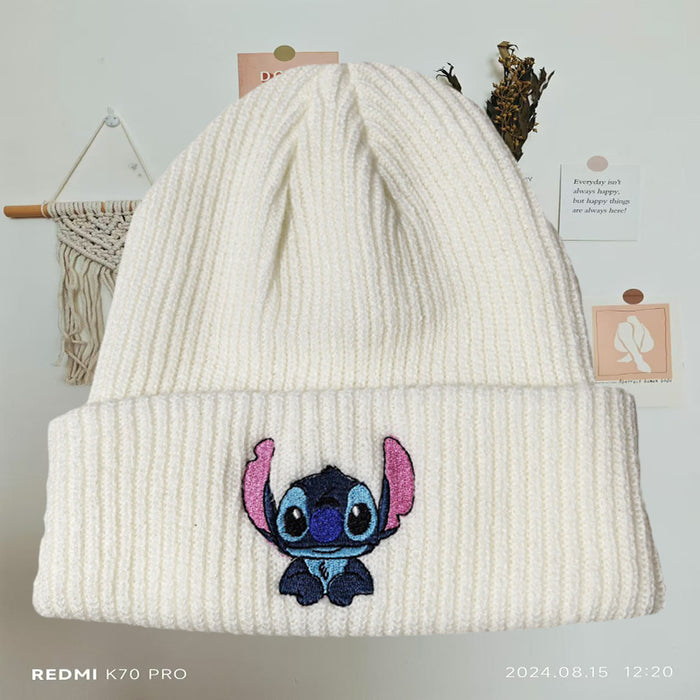 Wholesale Cute cartoon embroidered knitted hat wool hat autumn and winter warm hat cute pullover hat