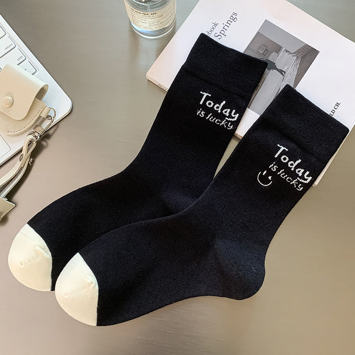 Wholesale Socks, tube socks, thin, versatile, personalized, embroidered, smiling face, letter stacking socks